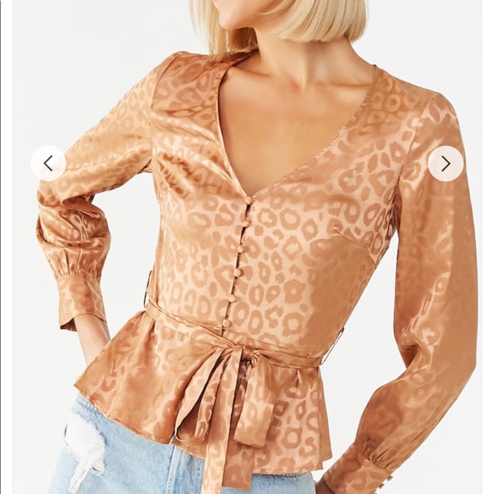 satin belted leopard print top